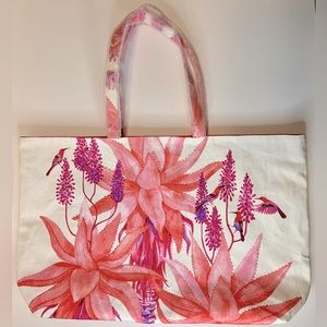 Estee Lauder Pink Floral Hummingbird Large Over Night Travel Shopping Tote Bag